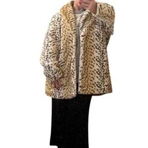 Tudor Court Leopard Print Faux Fur Coat Women's Size S Warm Winter